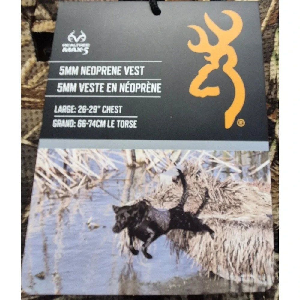 NWT Browning Neoprene Camo Max-5 Dog hunting Vest LG Chest Protector adjustable